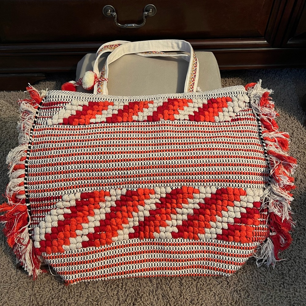 America & Beyond Beach Bag - Red, Orange & Creme Artisanal Design